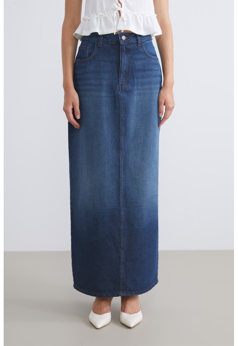 Fusta maxi din denim cu slit pe spate