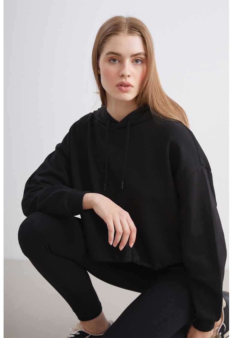 Hanorac crop cu terminatie elastica