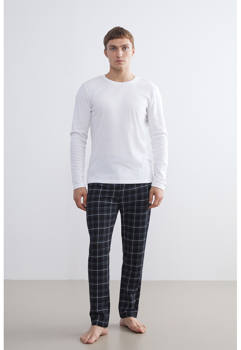 Pantaloni de pijama in carouri cu snur - Negru/Gri