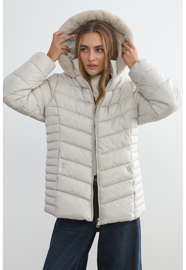 Geaca cu gluga si vatelina - Gri deschis