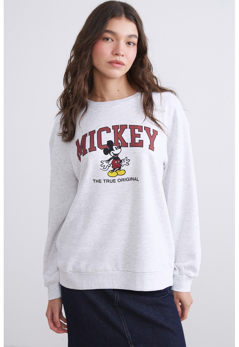 Bluza de trening cu maneci cazute si imprimeu Mickey mouse