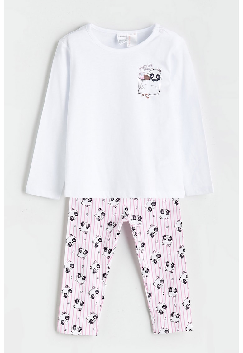 Pijama lunga cu model - Negru/Roz pastel/Alb optic
