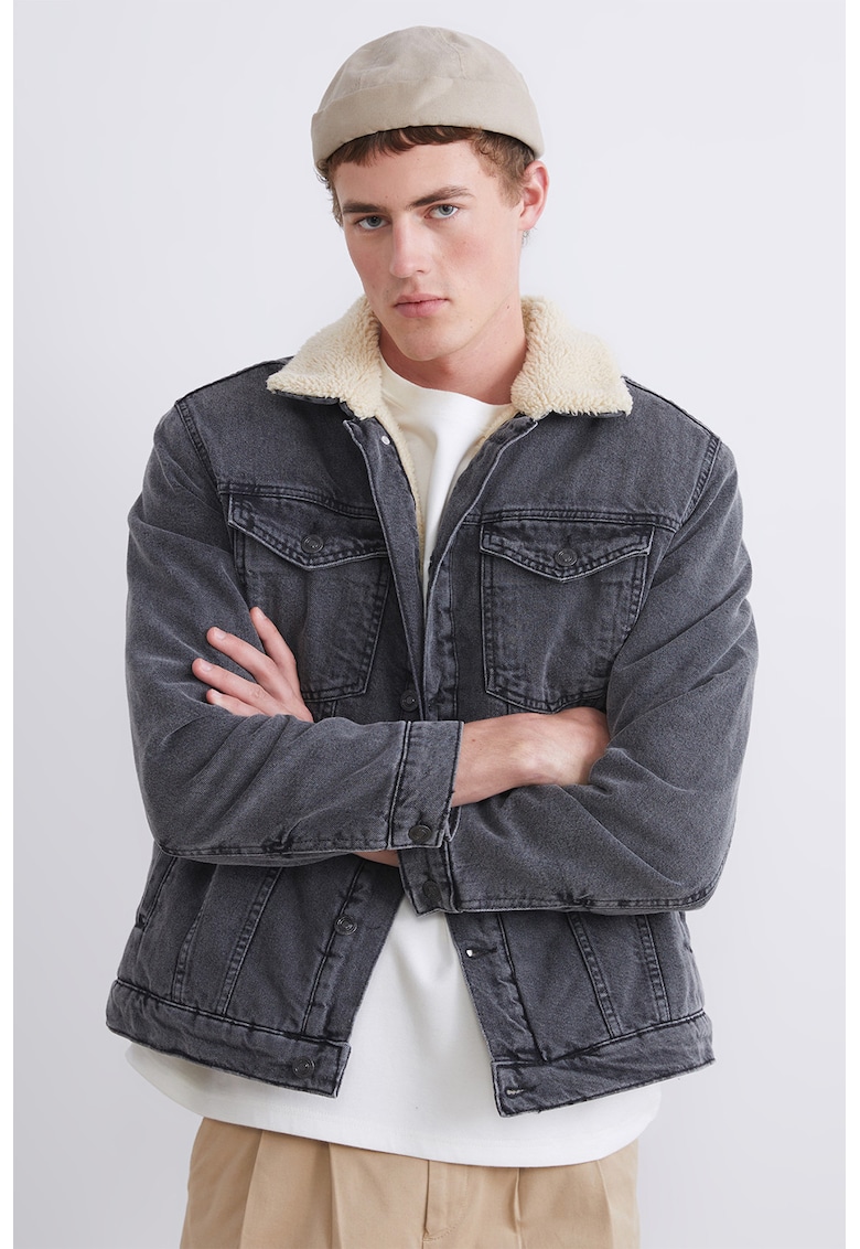 Jacheta din denim cu captuseala din material teddy