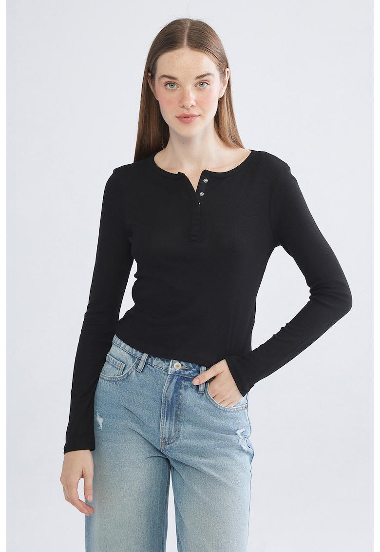 Bluza slim fit cu decolteu henley