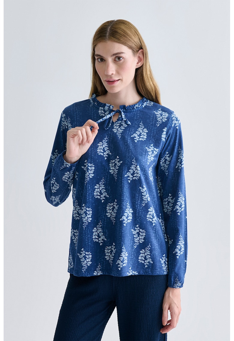 Bluza de satin cu model floral - Alb/Albastru inchis