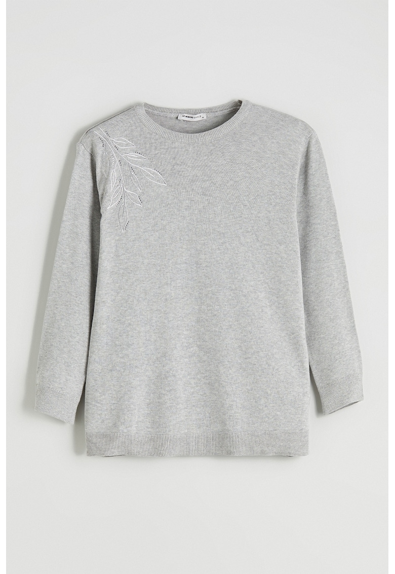 Pulover din amestec de bumbac cu decolteu la baza gatului