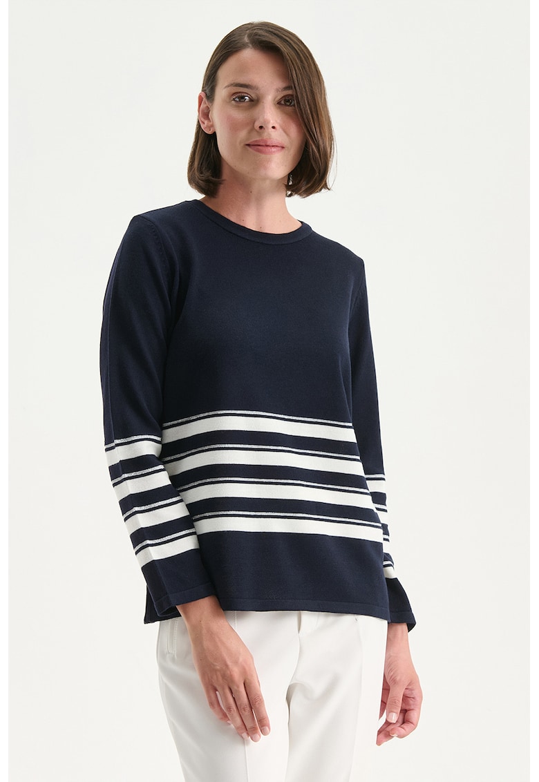 Pulover din amestec de bumbac cu dungi - Alb/Bleumarin