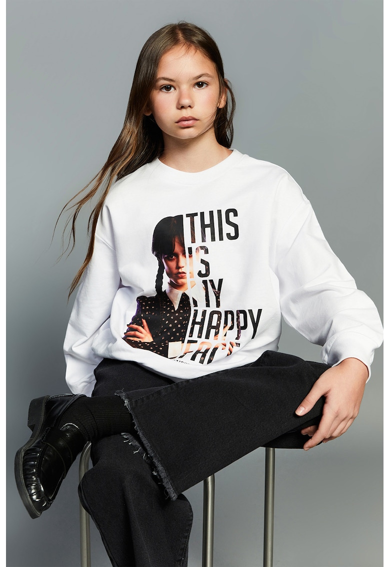 Bluza supradimensionata de trening cu imprimeu Wednesday