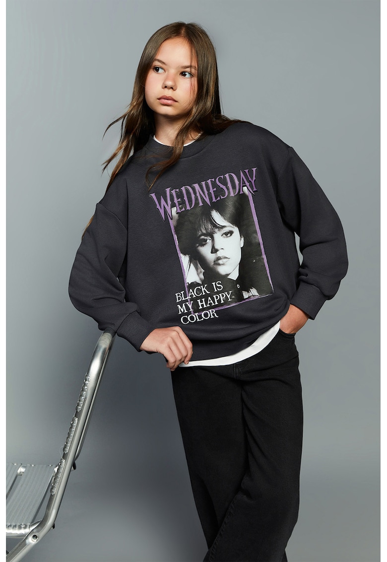 Bluza supradimensionata de trening cu imprimeu Wednesday