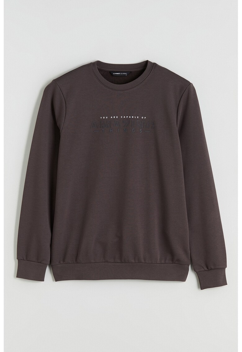 Bluza de trening cu imprimeu text - Maro inchis