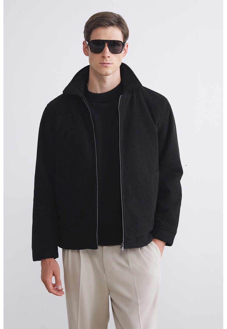 Jacheta striata si lejera cu fermoar - Negru