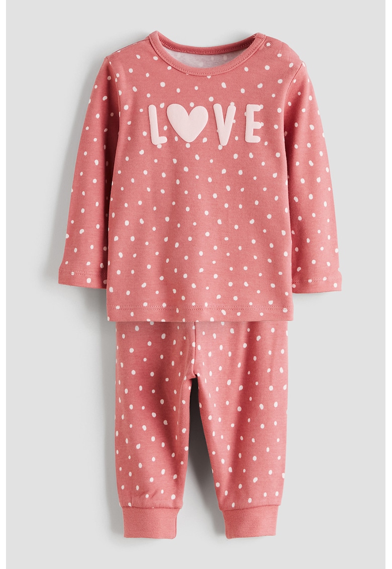 Pijama lunga din bumbac - Alb/Rosu deschis
