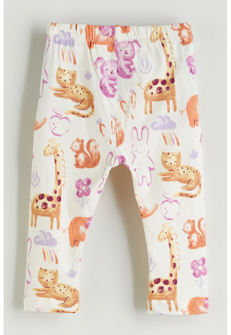 Pantaloni de pijama cu imprimeu cu animale si talie elastica - Alb fildes/Portocaliu stins/Ametist