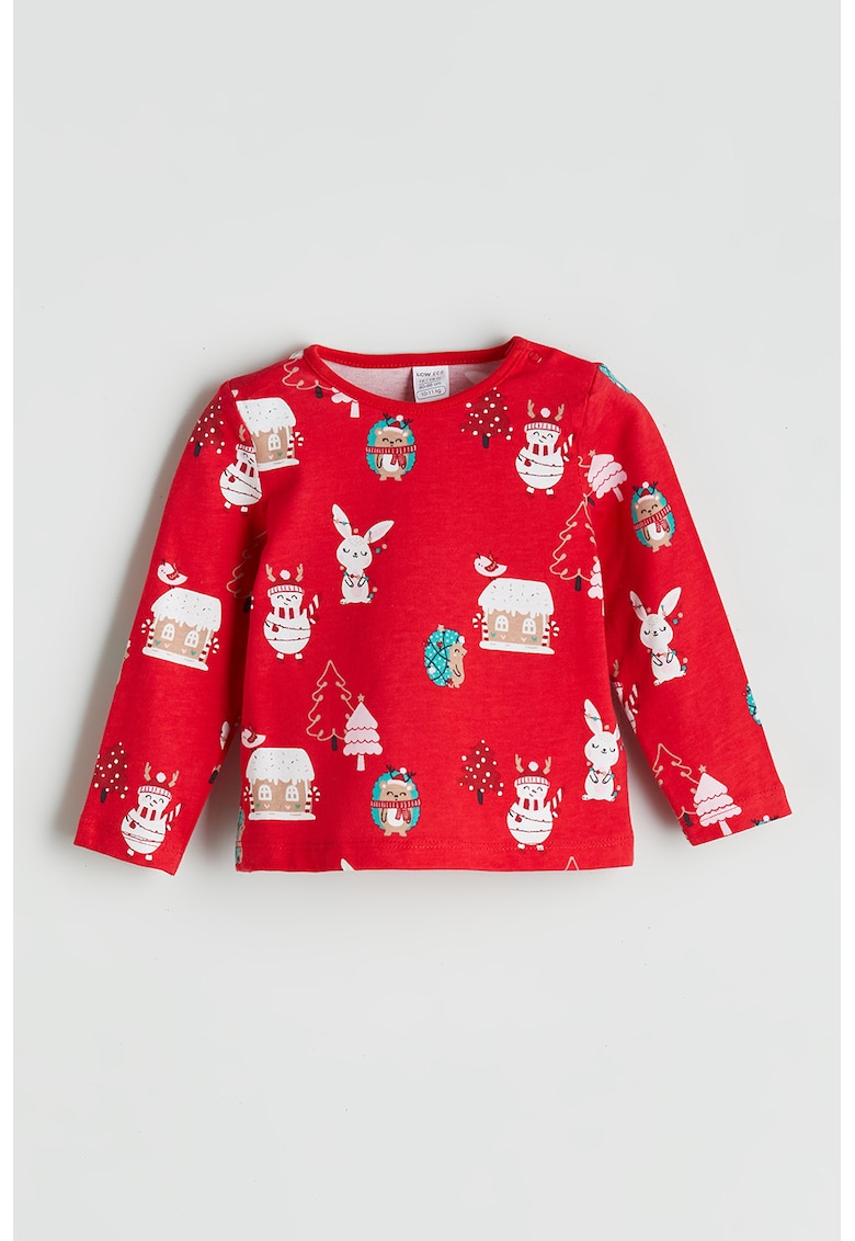 Bluza din bumbac cu imprimeu grafic - Rosu/Alb