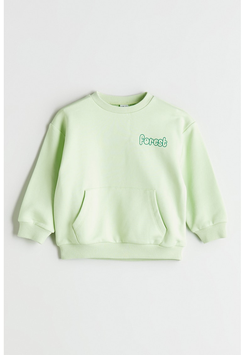 Bluza de trening cu decolteu la baza gatului si buzunar kangaroo - Verde pal