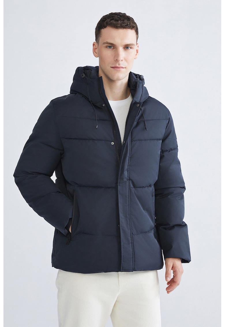 Geaca cu gluga si aspect matlasat - Albastru ultramarin