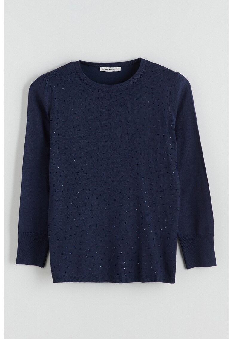 Pulover cu aplicatii din strasuri - Bleumarin