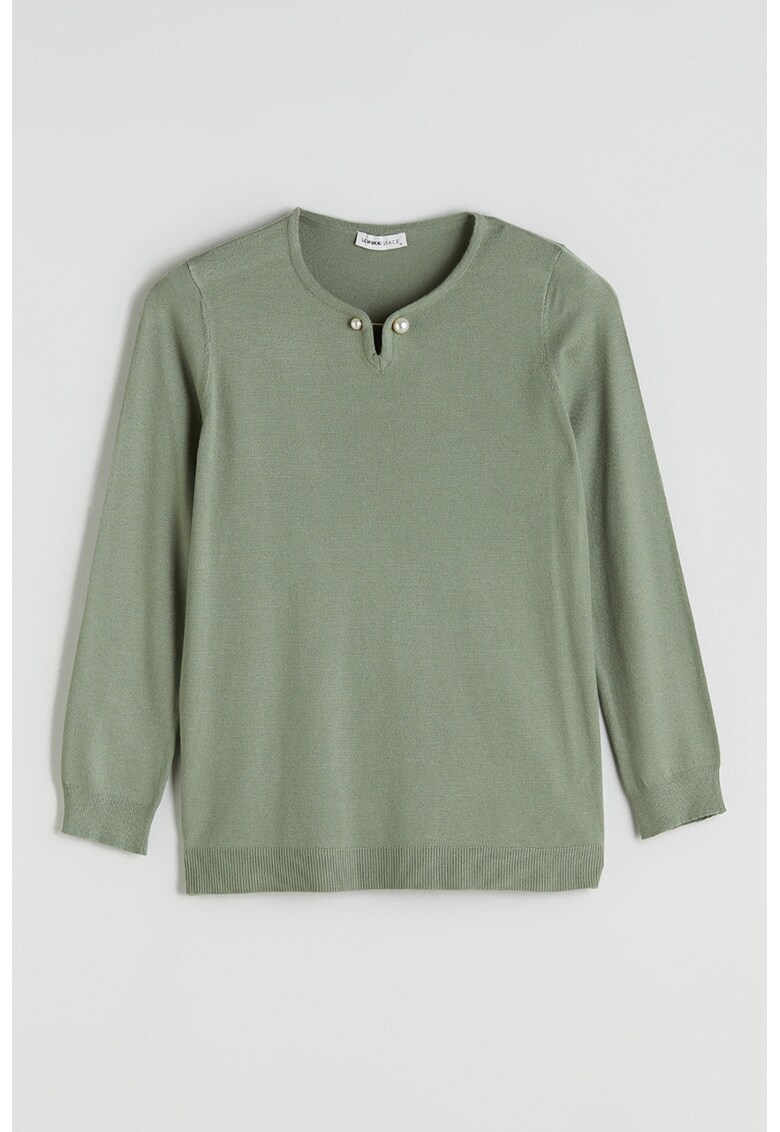 Pulover tricotat fin cu model uni - Verde sparanghel