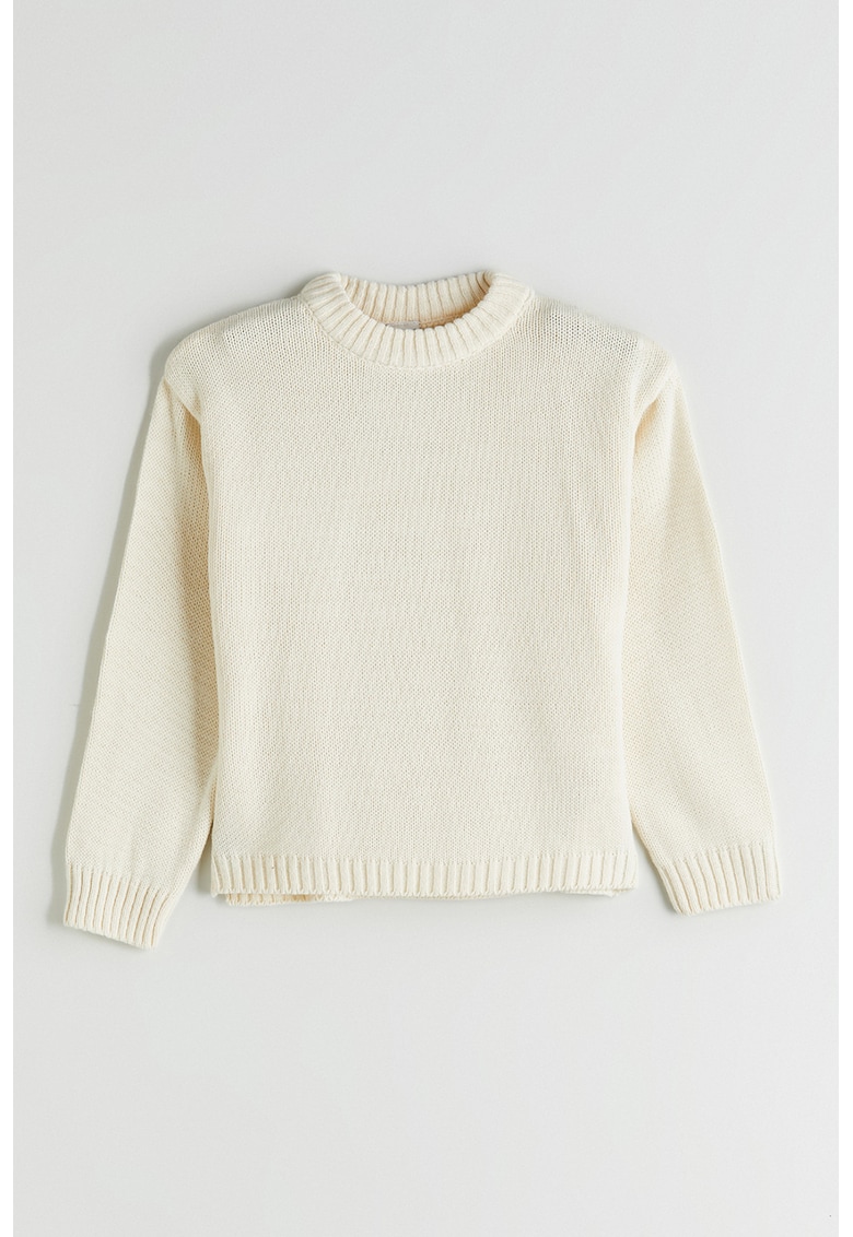 Pulover uni cu decolteu la baza gatului - Alb fildes