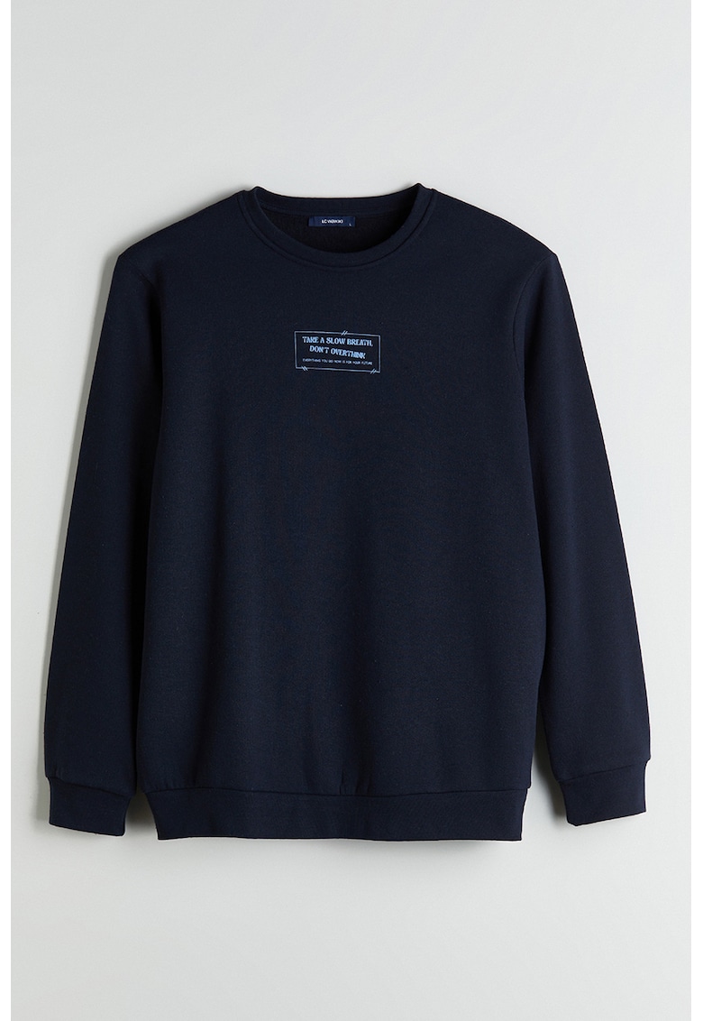 Bluza de trening cu design text si decolteu la baza gatului