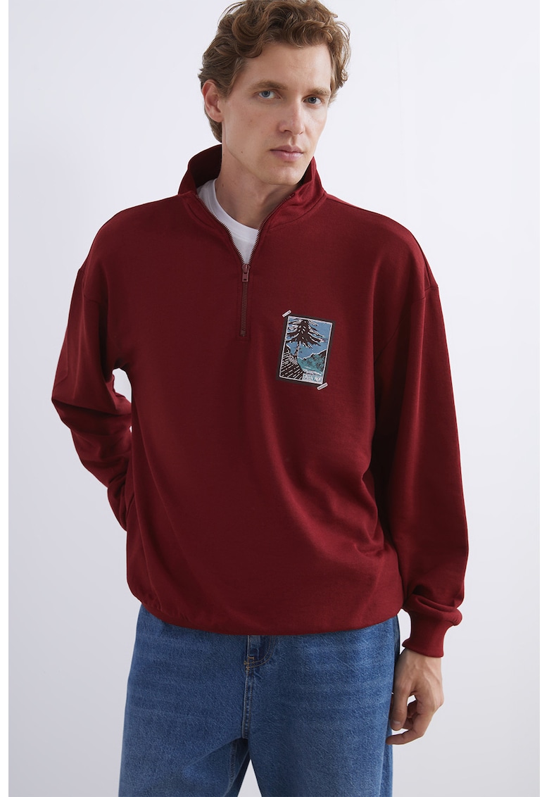 Bluza de trening cu fenta cu femoar - Rosu inchis