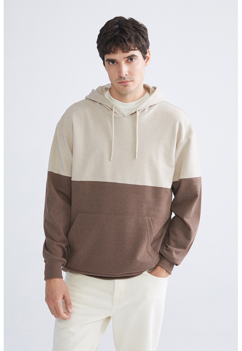 Hanorac din amestec de bumbac cu buzunar kangaroo - Maro/Bej