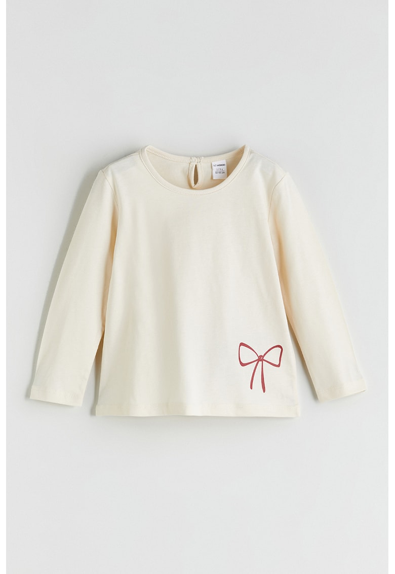 Bluza de bumbac cu decolteu la baza gatului si imprimeu