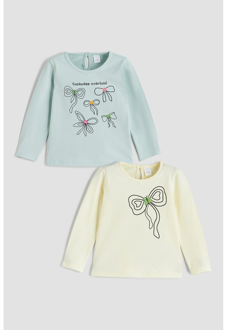 Set de bluza cu imprimeu grafic si decolteu la baza gatului - 2 piese - Negru/Galben pai/Verde deschis