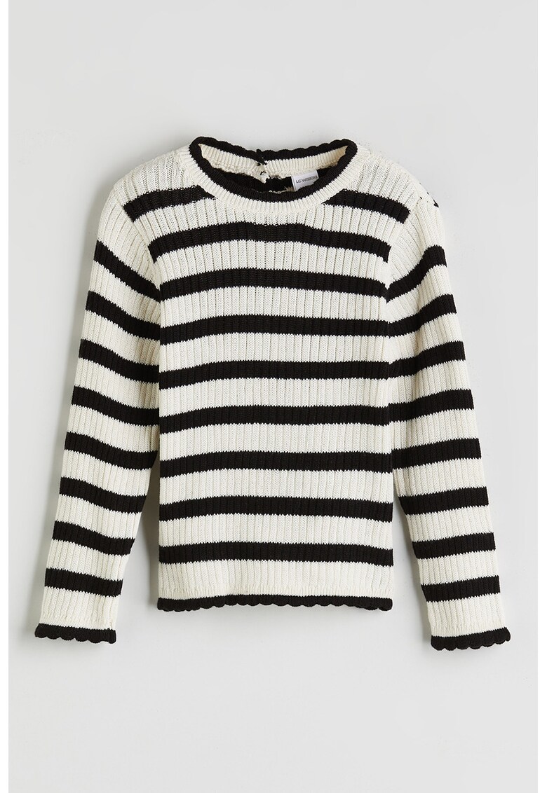 Pulover tricotat cu dungi - Alb/Negru