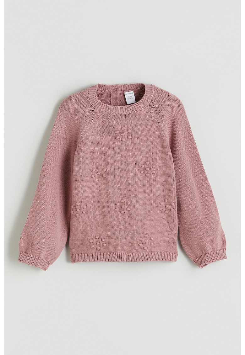 Pulover tricotat cu decolteu la baza gatului - Roz prafuit