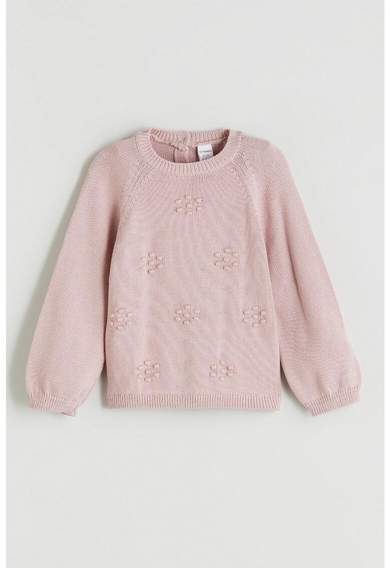 Pulover tricotat cu decolteu la baza gatului - Roz pal