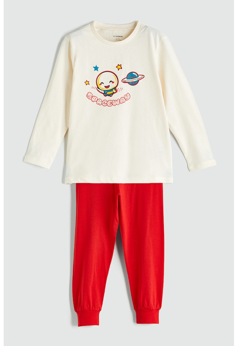 Pijama cu pantaloni lungi din bumbac si imprimeu