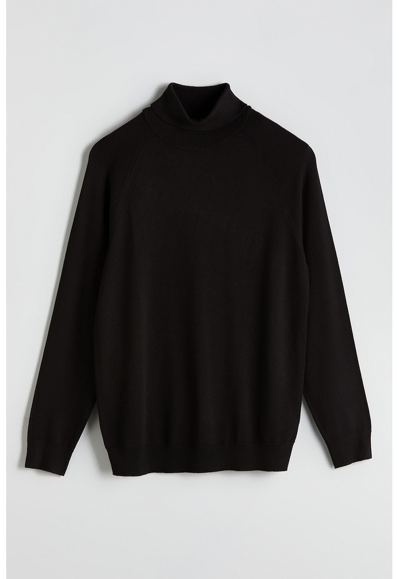 Pulover tricotat fin cu maneci raglan - Negru