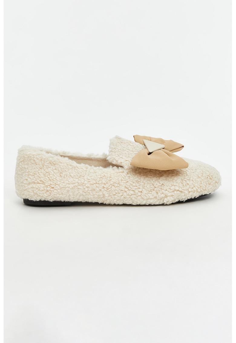 Pantofi din material textil cu varf rotund si talpa plata - Bej deschis