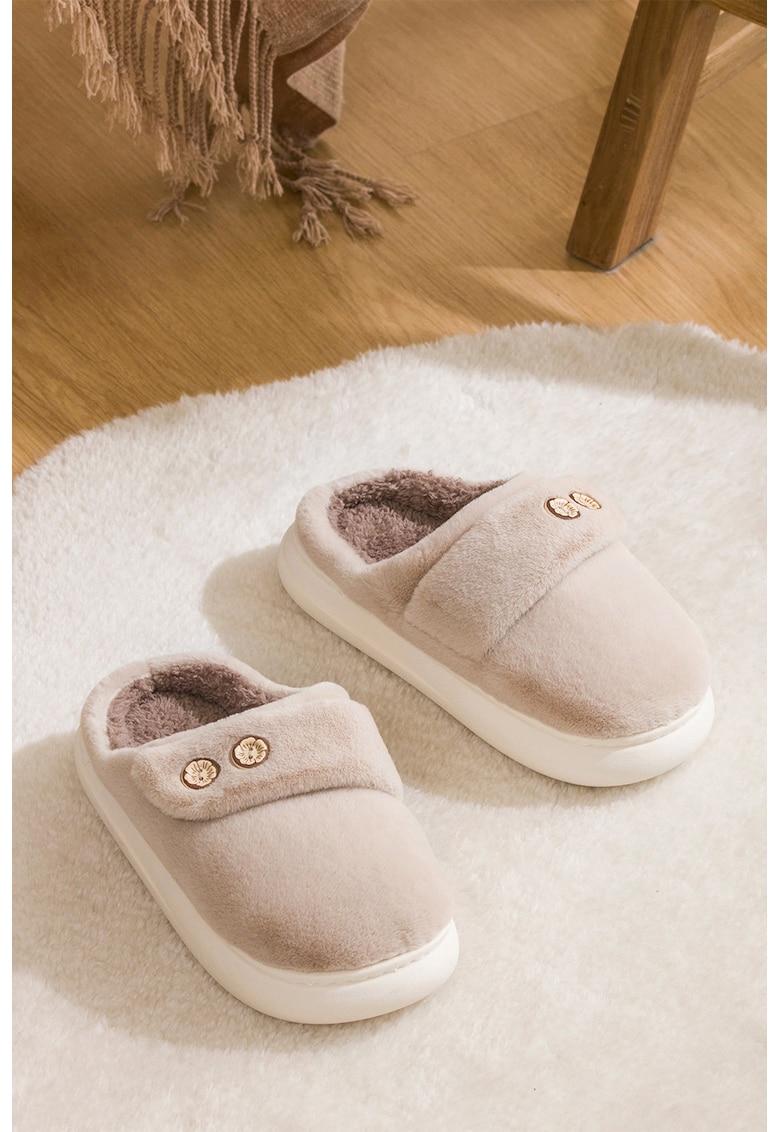 Papuci de casa din material textil cu varf rotund