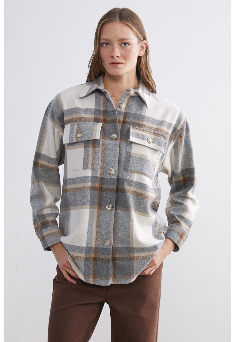 Jacheta-camasa din amestec de lana cu model in carouri