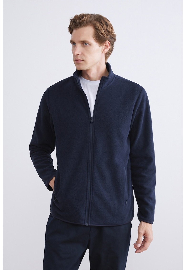Bluza de trening din material fleece cu buzunare cu fermoar - Bleumarin