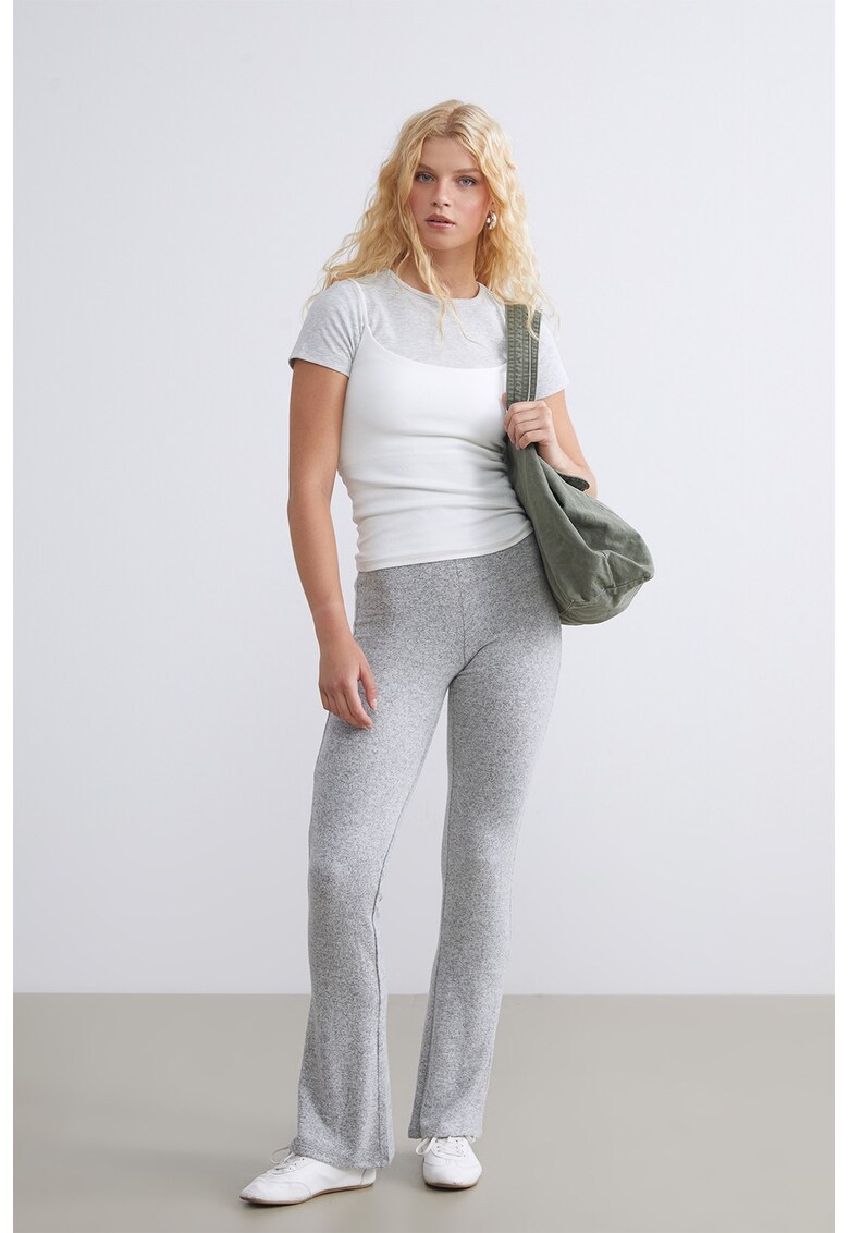 Pantaloni evazati cu talie inalta - Gri melange