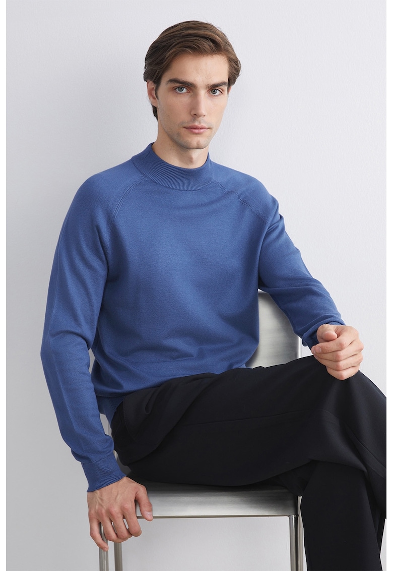 Pulover cu maneci raglan - Albastru indigo