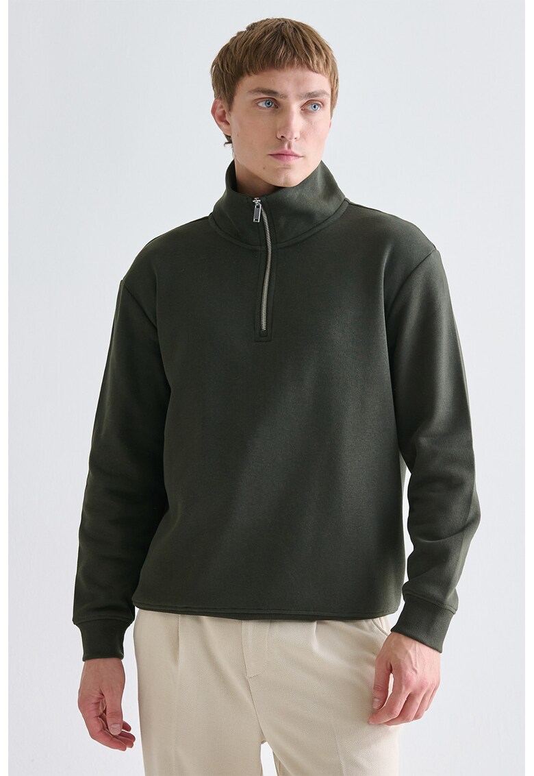 Bluza de trening cu fenta cu fermoar scurt - Verde inchis