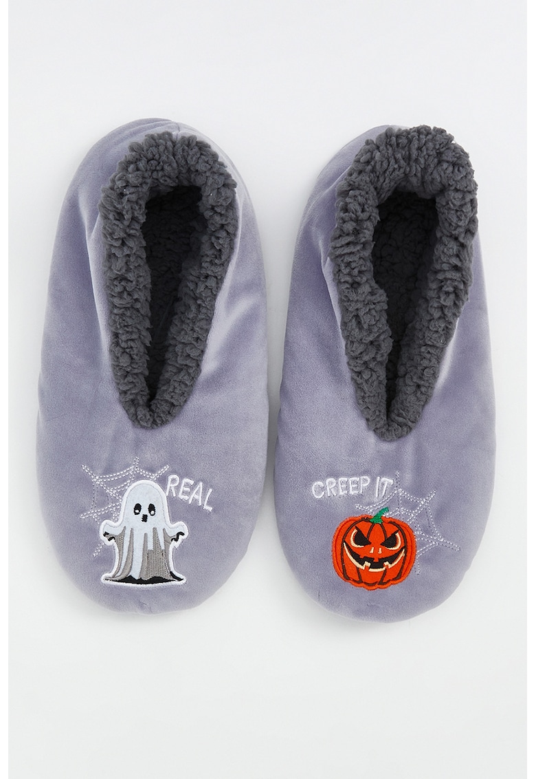 Papuci de casa din material textil cu model de Halloween si talpa aderenta