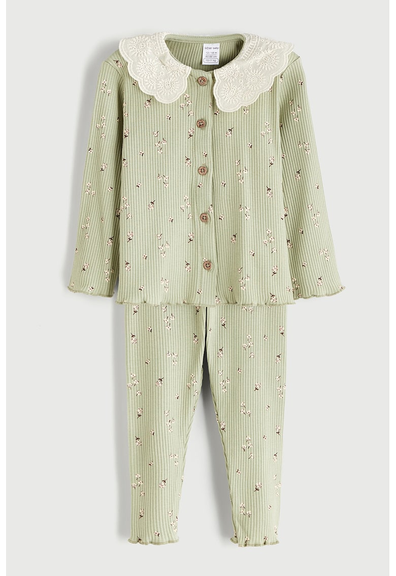 Set de colanti si camasa cu model si guler Peter-Pan