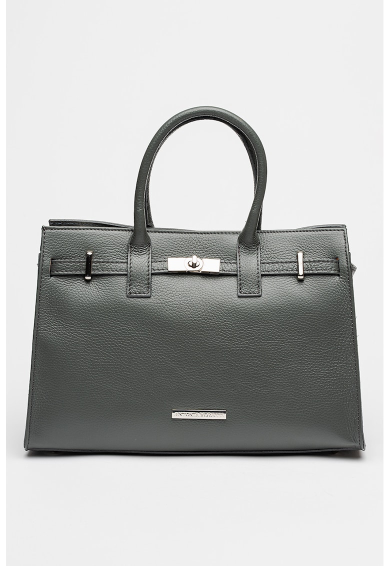 Geanta de piele cu maner si bareta suplimentara - Gri inchis