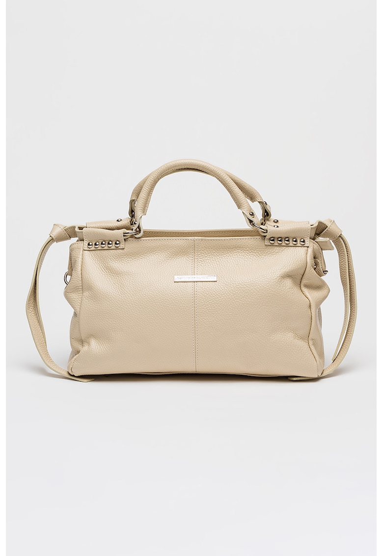 Geanta de piele cu maner si nituri metalice