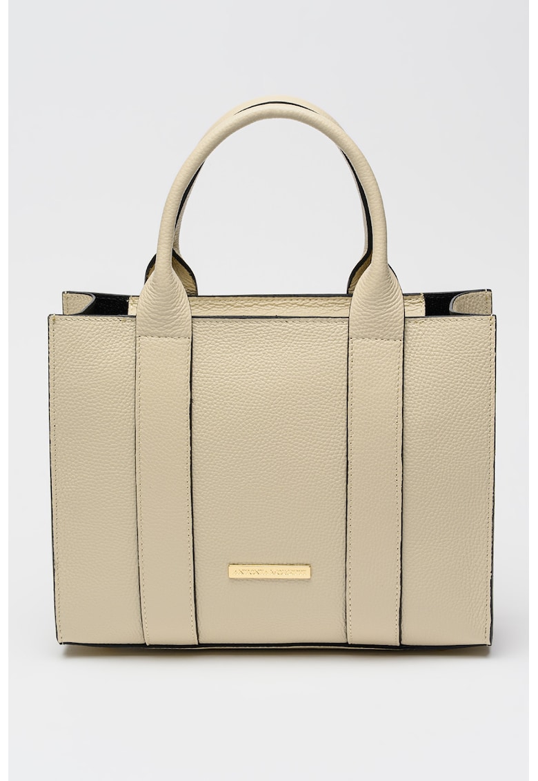 Geanta de piele cu maner si bareta detasabila - Bej deschis