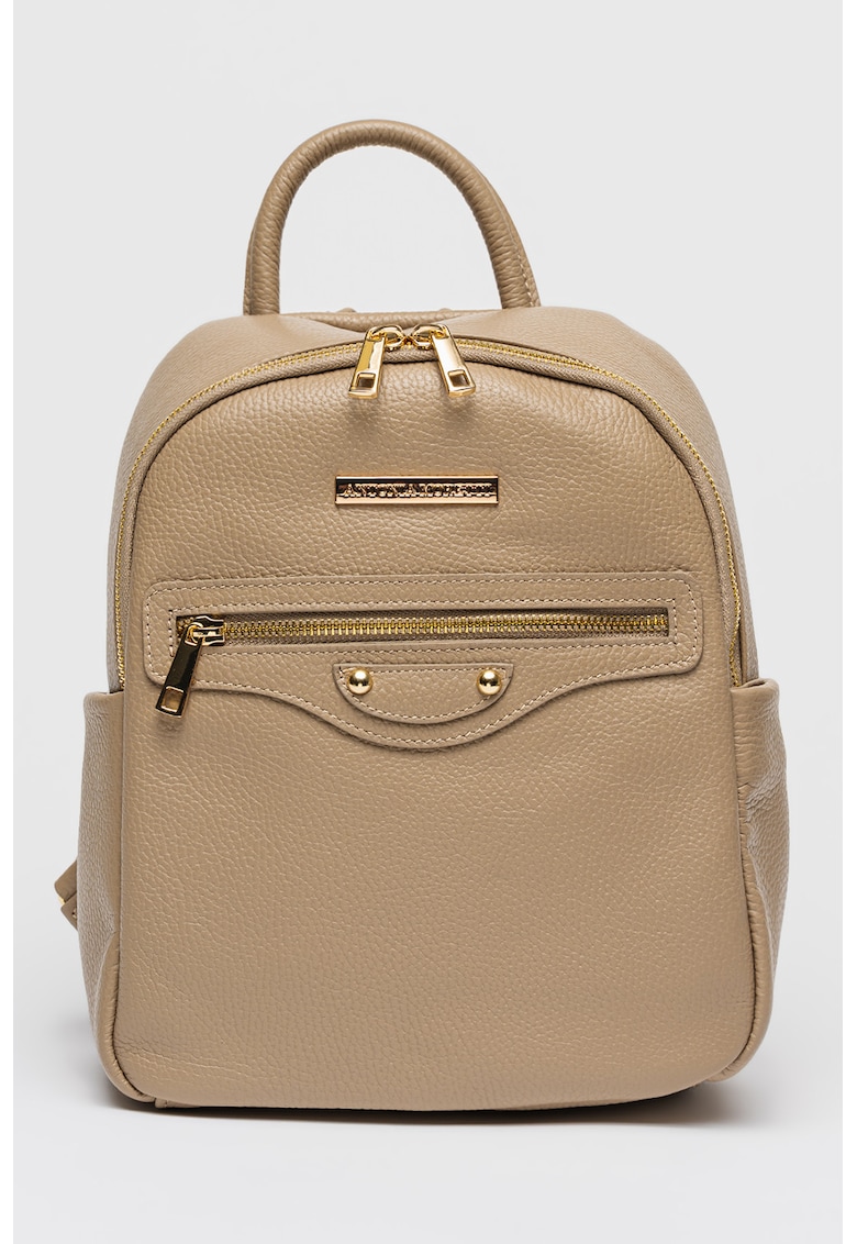 Rucsac de piele cu aplicatie logo - Maro taupe