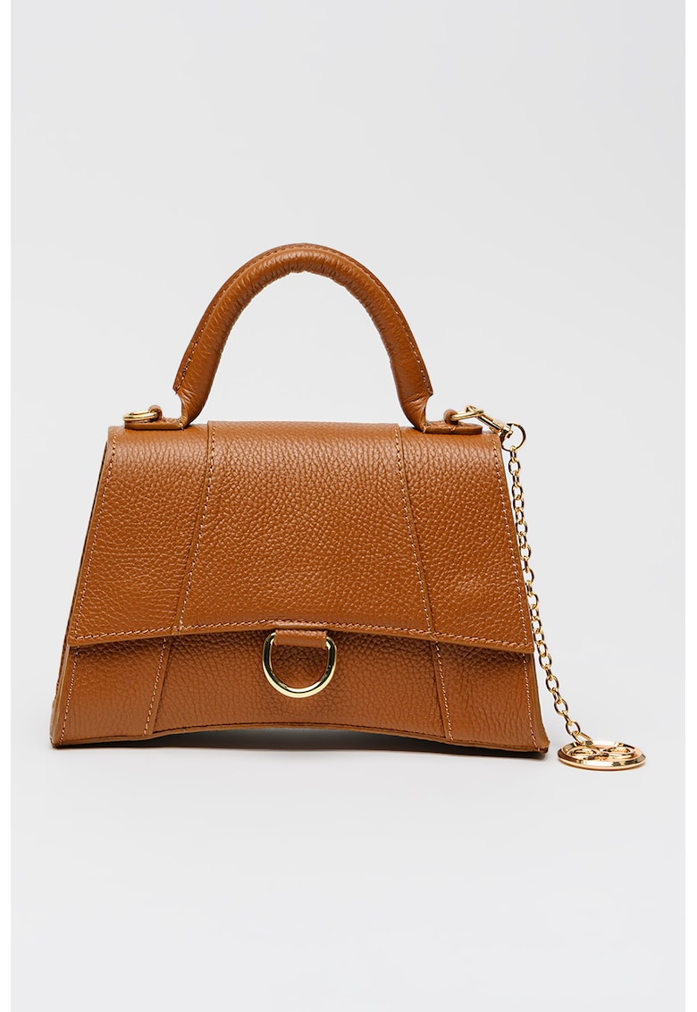 Geanta crossbody de piele cu clapa - Maro scortisoara