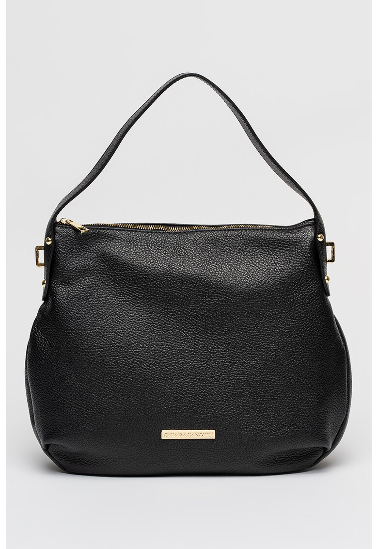 Geanta de piele cu bareta suplimentara - Negru