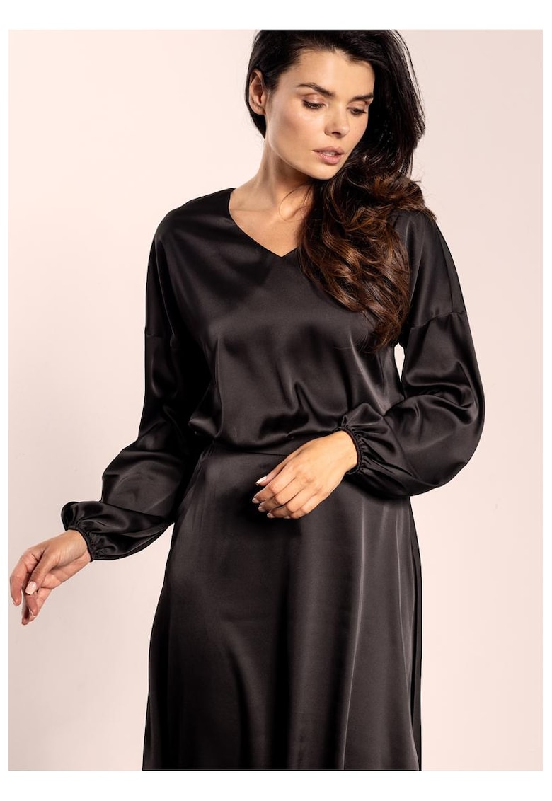 Bluza satinata lejera cu decolteu in V si maneci lungi A740