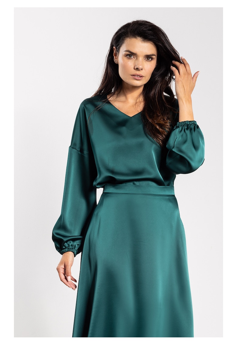 Bluza satinata lejera cu decolteu in V si maneci lungi A740